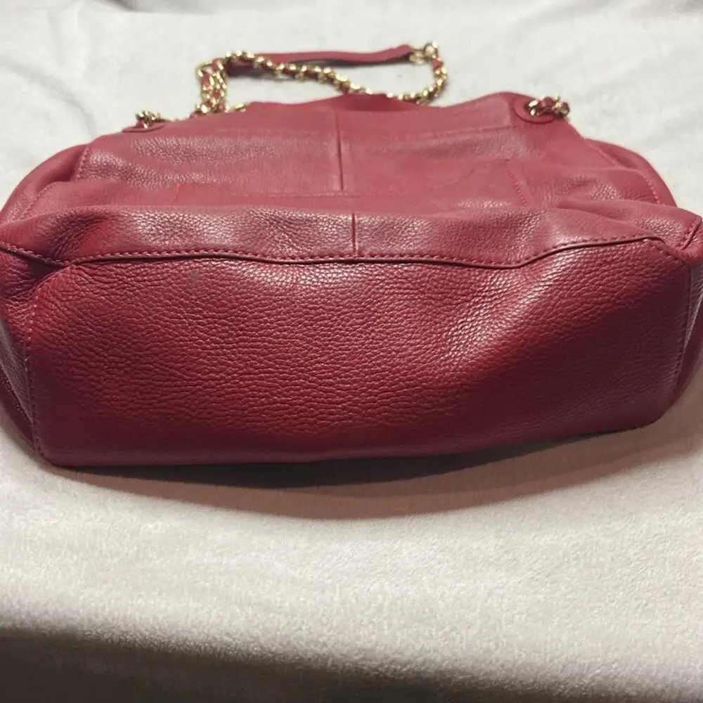 Tory Burch Marion Red Leather Saddle Bag with Gold Hardware